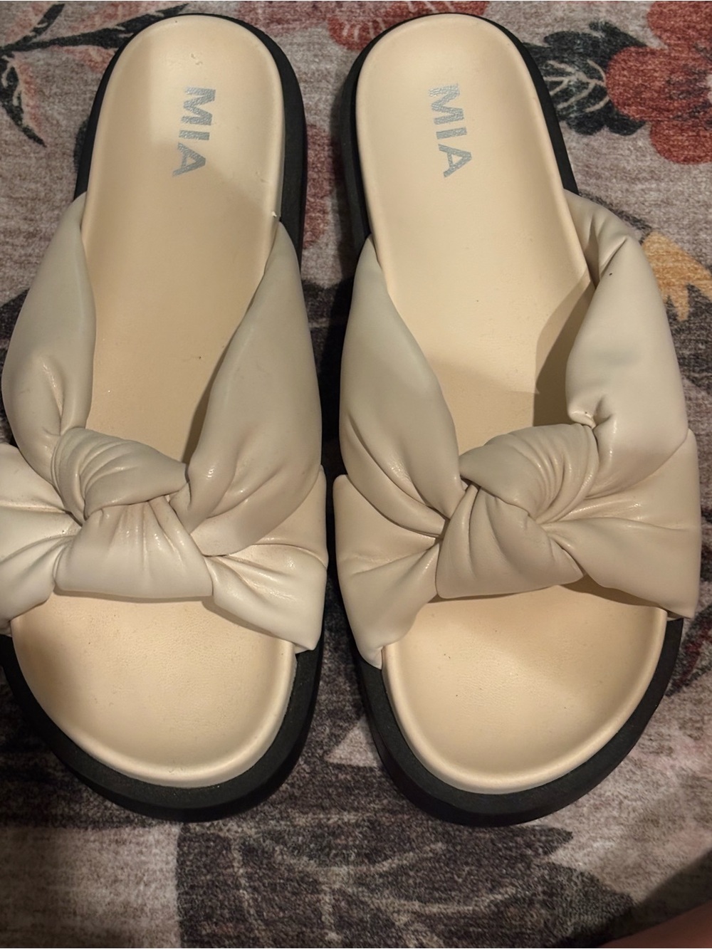 MIA Cream Knotted Slip-On Sandals